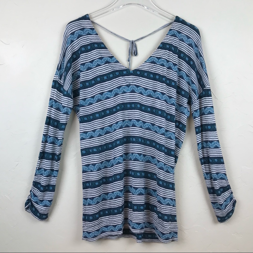 LUCKY BRAND Striped Wide Neck LS Top S